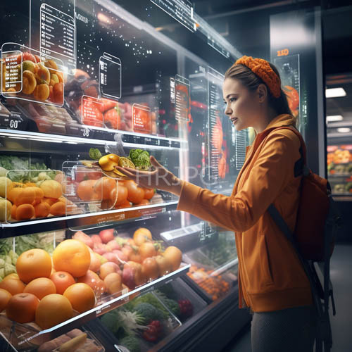 High Resolution: Asian Woman in Orange Headband Amidst Vibrant Market Produce download. | HRJPG.com