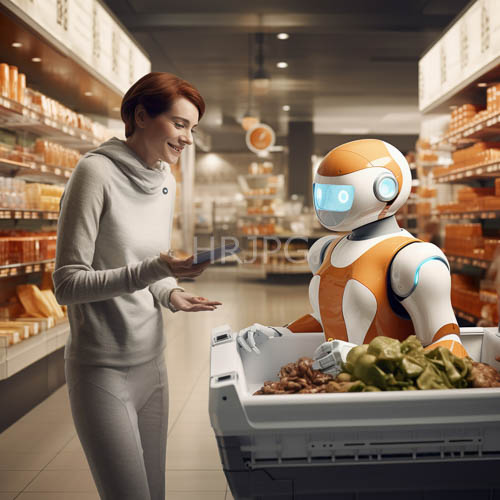 post modern grocery checkout amidst organic textures and synthetic innovation