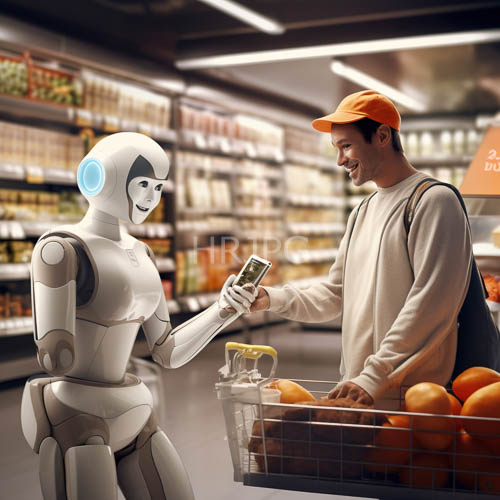 grocery store automaton with fluorescent glow and synthetic surface in muted retail setting