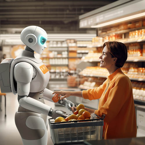 High Resolution: Modern Supermarket Intersection Harmonizes Humanity and Automation with Everyday Efficiency download. | HRJPG.com