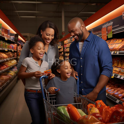 High Resolution: Families navigate produce aisles under crisp store lighting download. | HRJPG.com