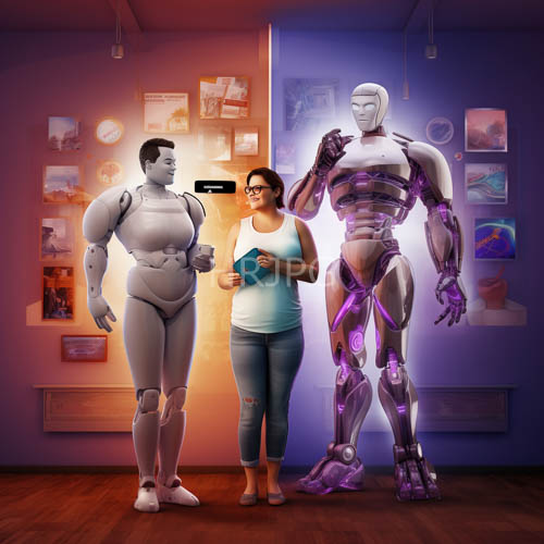 androids and humans converge amidst dim moody light and vibrant color