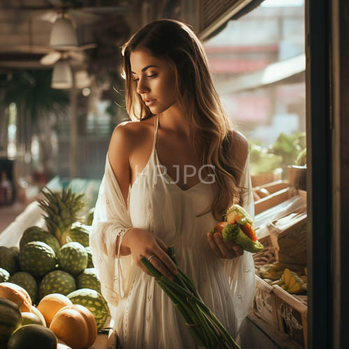 High Resolution: Rustic Wooden Beams Filter Dappled Glow Over Vibrant Marketplace download. | HRJPG.com