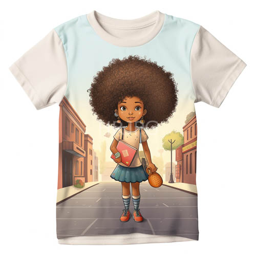 young girls pose with voluminous afros against city brick architecture