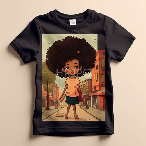 inner city africanamerican girls amidst city streets with afro hairstyles and green eyes