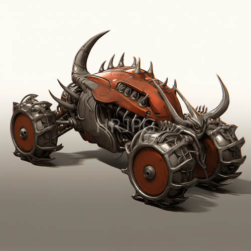 space age juggernaut carries aggressive aesthetics and mechanical precision on muted gray backdrop