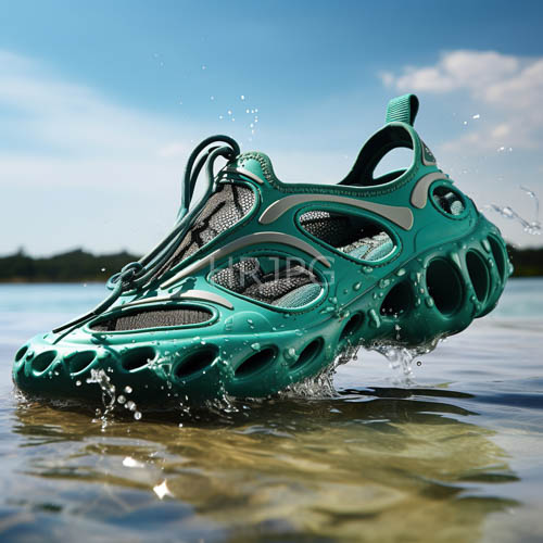 crystal clear water refracts aquamarine and teal fabricated footwear midimpact splash
