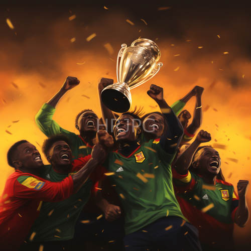 african athletes triumph in vibrant green and crimson soccer team jerseys in a moment of collective victory