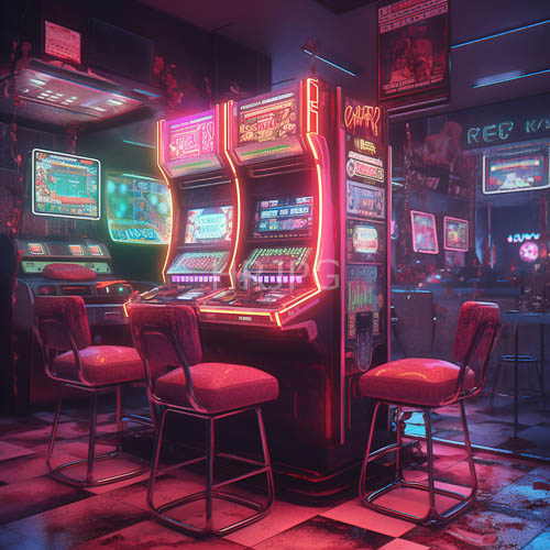 nocturnal arcades unite circuitry and vintage gaming in a kaleidoscope of luminous energy