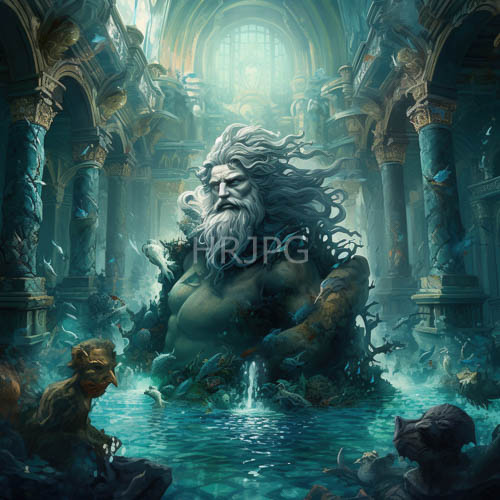 formidable elder commands forgotten ruins amidst turquoise currents and snowwhite hair