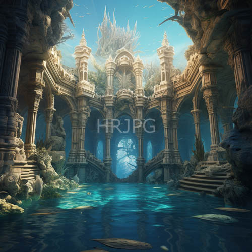 fractured sanctuaries with weathered stone columns surrounding pools of sapphire water in ancient architecture
