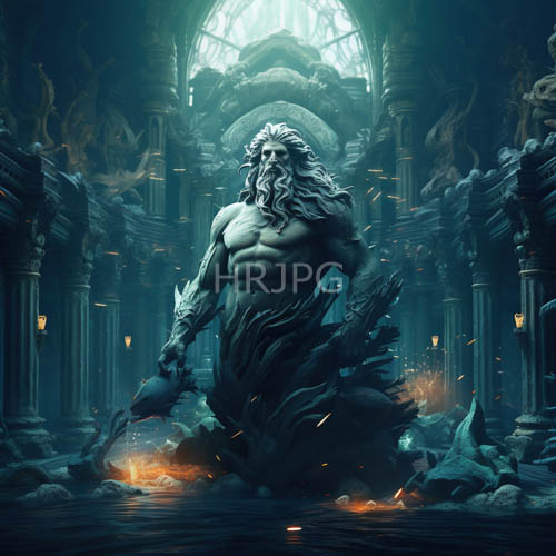 primal sea deity emerges from sunken civilizations fractured marble