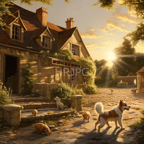 dazzling emerald ivy envelops rustic stone cottage amidst amberhued twilight