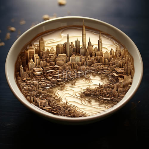 hard wearing cityscape condensed in ceramics with metalwork and shimmering skyscrapers