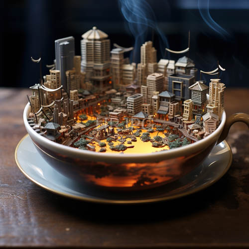 High Resolution: Ceramic Metropolis Erupts from Pristine Porcelain Basin with Towering Skyscrapers download. | HRJPG.com