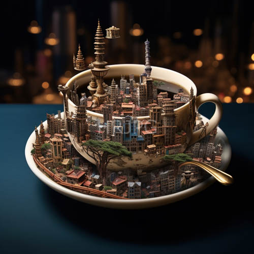 industrial adjacent skyscrapers compete for space in pristine white teacup confinements