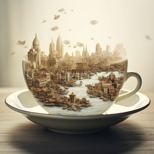 european terracotta metropolis coalesces within delicate porcelain vessel