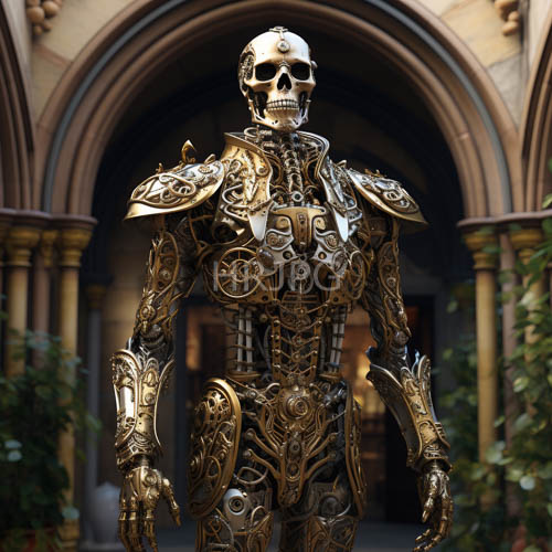 crafted mechanical anatomy of a gothic revival automaton illuminated by diffuse light