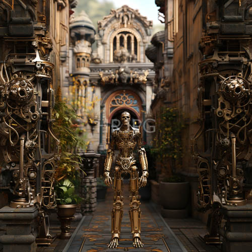 High Resolution: Humanoid Figure Meets Gothic Craftsmanship in Refined Metallic Luster download. | HRJPG.com