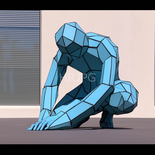 High Resolution: Crouching Geometric Entity Commands Frame with Deliberate TensionFilled Poise in Stark Environment download. | HRJPG.com
