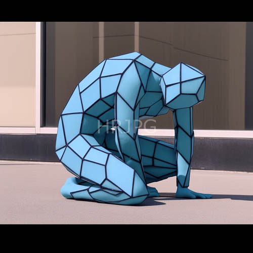 cerulean entity anchors modular cubic segments against beige walls in urban landscape