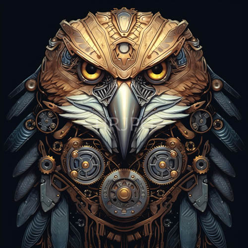 High Resolution: Owl Steampunk Convergence of Gleaming Metals and Weathered Bronzes download. | HRJPG.com