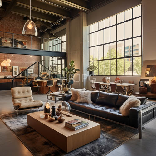 High Resolution: Industrialstyle windows flood expansive living space with airy gridpatterned light download. | HRJPG.com