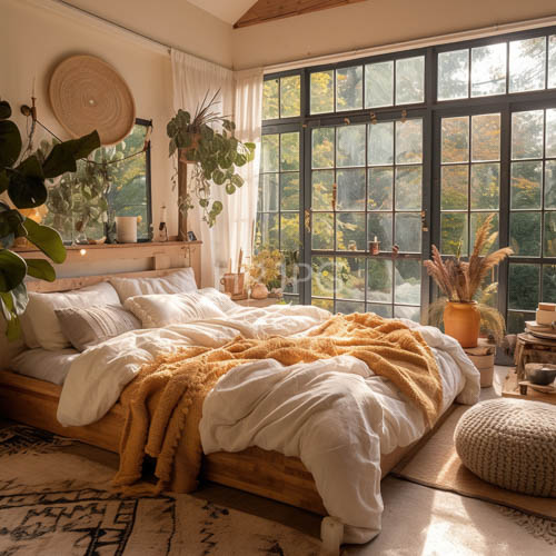 autumn light falls on grid windows in sundrenched sanctuary amidst amber foliage
