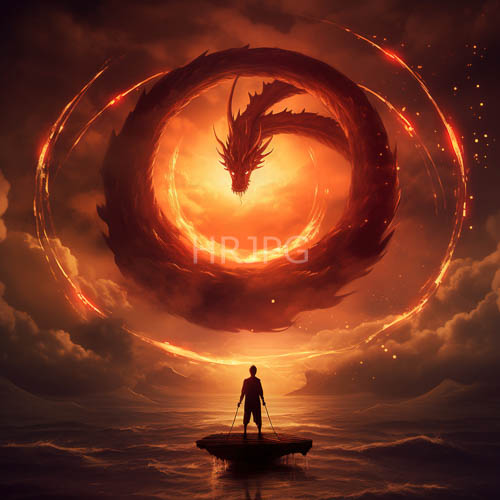 fiery dragon commands heavens igniting loops of molten orange and searing yellow over charcoalhued clouds