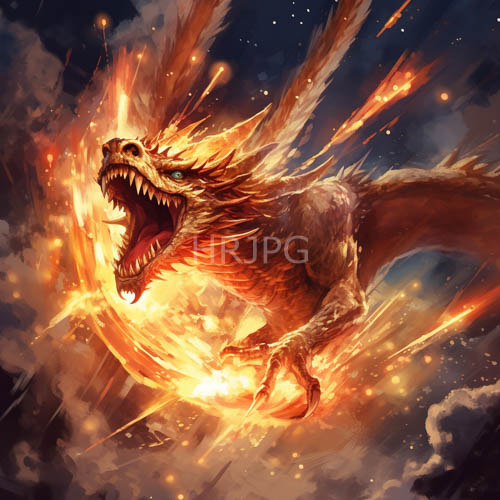 High Resolution: Draconic Figure Surges Through Atmospheric Gloom with EmberRed and Scorched Orange Scales download. | HRJPG.com