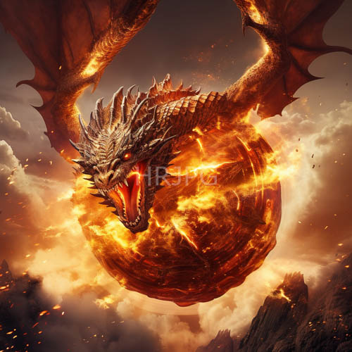 colossal dragon erupts with fierce amberhued glow across jagged peaks and weathered mountains