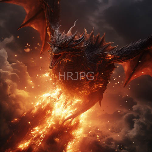 dragon silhouette against charcoalhued clouds with bioluminescent core flames contrasting dark armored hide textures