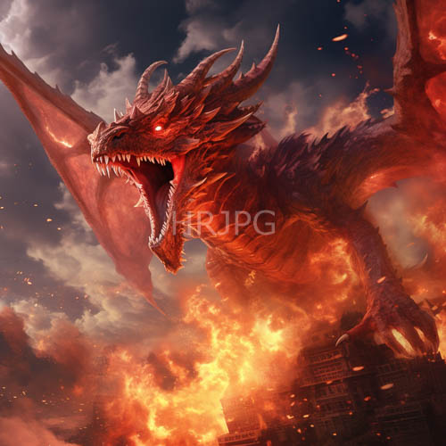 High Resolution: Dragon Dominates Volcanic Landscape with Infernal Scales and Flickering Blaze download. | HRJPG.com