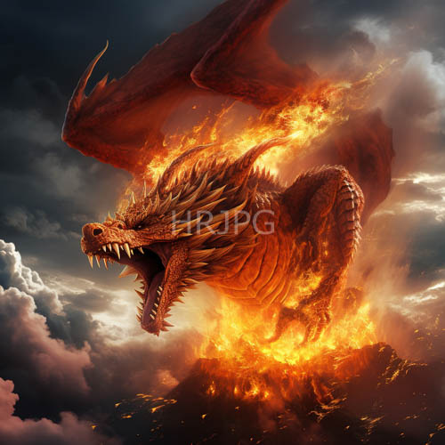 gargantuan monstrous beasts erupt from fiery abyss with fiery crimson scales and leathery wings