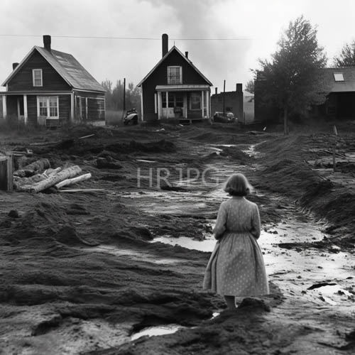High Resolution: Elderly Woman Navigates Muddy Terrain Under Overcast Skies with Flickering Shadows download. | HRJPG.com