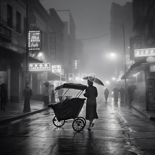High Resolution: Transit-Linked Solace Amidst Monochrome Cityscapes and Flickering Neon Signage download. | HRJPG.com