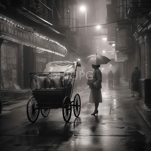 High Resolution: Asian thoroughfare transformed into a theater of stillness and nostalgia at twilight download. | HRJPG.com