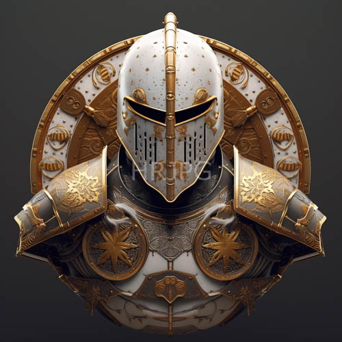 medieval armor reimagined in modern with polished steel and intricate gold filigree