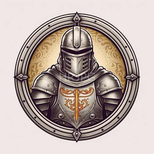 High Resolution: Medieval Armor with Ornate Orange Emblem on Steel Plate Background download. | HRJPG.com