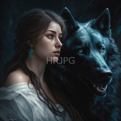 lustrous woman amidst twilight hues and silken chestnut locks in shadowy canvas