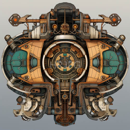 mass produced precision meets artistic symmetry in steampunk composition with tealhued panels