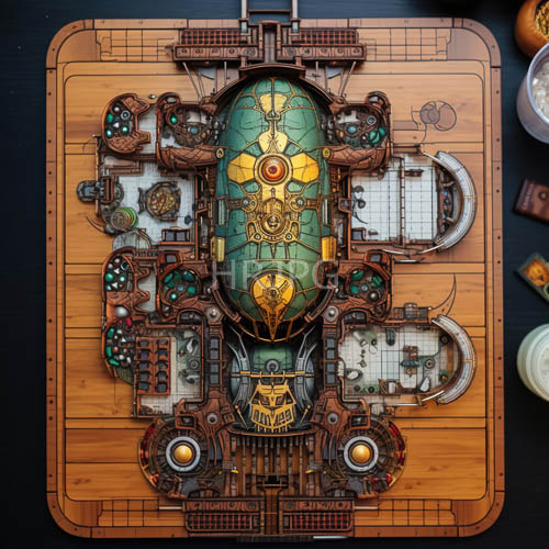 steampunk construct copper piping intersects weathered wooden planks with burnished gold components