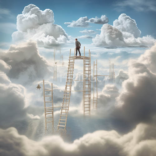 High Resolution: Terrestrial Celestial Dissolution Cumulus Cloud Formations Weathered Wooden Ladders Silhouette Contemplation download. | HRJPG.com