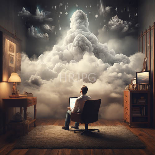 contrasting classic blue denim in ergonomic office chair silhouettes amidst celestial wall murals