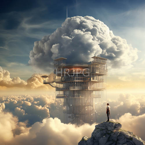 architecture marvel pierces celestial heavens with alabaster clouds and molten orange sunset