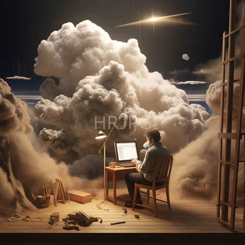 asian man amidst weathered wooden desk and celestial vistas under cool silver moonlight