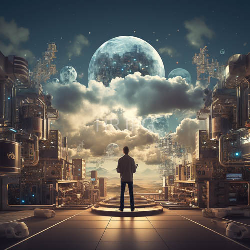 explorer in obsidian gear commands solitary platform amidst hyperindustrial metropolis skyline