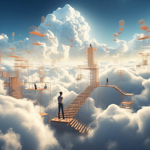 High Resolution: Bright-Shining staircases suspended amidst cumulus clouds refracting azure skys brilliance download. | HRJPG.com