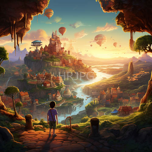 adventurous youth gazing upon panoramic rocky cliffs with architectural marvels