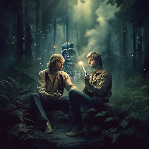 High Resolution: Restfully Beaming Light Cascades Through Woodland Canopy Creating Verdant Glow on Two Companions download. | HRJPG.com